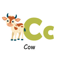 Cute animal alphabet for ABC book. C letter for the Cow. Vector illustration