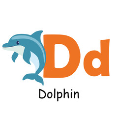 Cute animal alphabet for ABC book. D letter for the Dolphin. Vector illustration