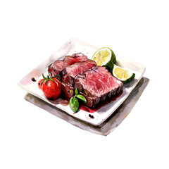 Fototapeta premium Watercolor illustration of roast beef on white background