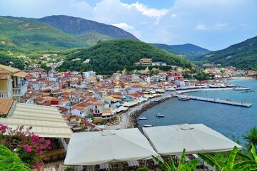 Obraz premium View of Parga town and Valtos beach in Greece.