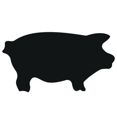 simple icon black shape of a farm pig in black color in profile, vector