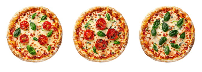 set of three different margherita on isolated transparent backgrounds