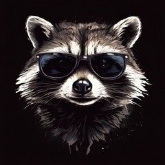 the AI Image Generator, raccoon in sunglasses on black background