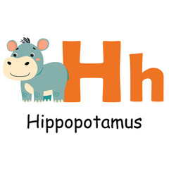 Cute animal alphabet for ABC book. H letter for the Hippopotamus. Vector illustration