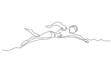 Men competing in swimming competitions. Olympics swimming concept one-line drawing