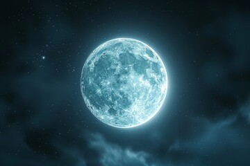 Fototapeta premium Close up view of a night full Moon reveals its rugged terrain, with craters, mountains, and valleys