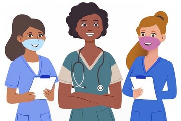 Obraz premium Group of diverse healthcare professionals teamwork in medical field vector illustration inclusive and professional design