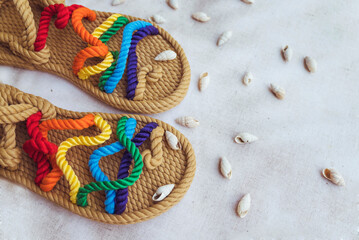 Rope Colorful Sandals  with copy space 
