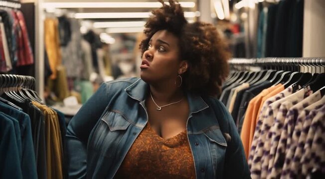 A plus-sized woman shopping clothes 
