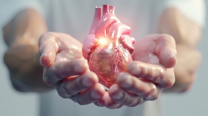 A man is holding a heart in his hands. The heart is red and has a leaf on it