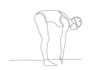 Women participating in a swimming competition prepare to swim. Olympics swimming concept one-line drawing