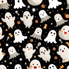 Cute and Spooky Ghosts Seamless Pattern. Perfect for: Halloween, kids' parties, spooky events