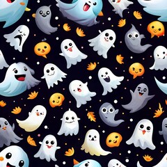 Fototapeta premium Cute and Spooky Ghosts Seamless Pattern. Perfect for: Halloween, kids' parties, spooky events