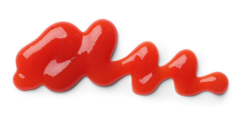 Tasty ketchup isolated on white, top view. Tomato sauce