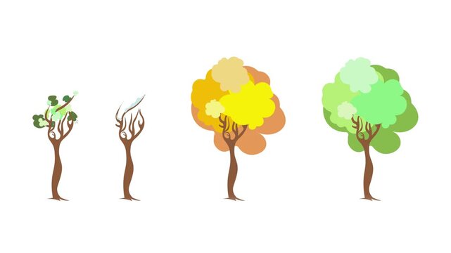Colorful simple animation of a tree icon isolated on a white screen in 4K Matte - Finish.
