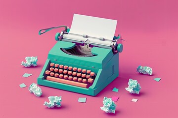 Retro Typewriter with Paper and Crumpled Notes