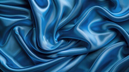 Obraz premium Blue satin fabric with smooth, flowing drapes. Perfect for adding a touch of elegance and luxury to your design.