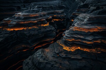 Obraz premium dark sediment layers showcasing signs of erosion. 