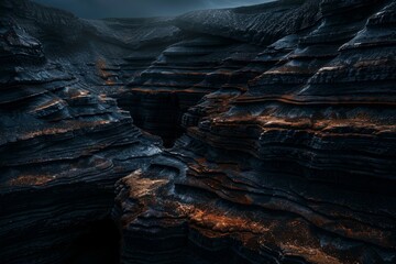 Fototapeta premium dark sediment layers showcasing signs of erosion. 