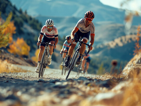 cyclists racing up a winding mountain road, showcasing endurance and determination in a challenging landscape