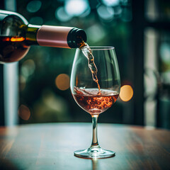 Close-Up of Wine Bottle Pouring into Glass