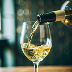 Close-Up of Wine Bottle Pouring into Glass