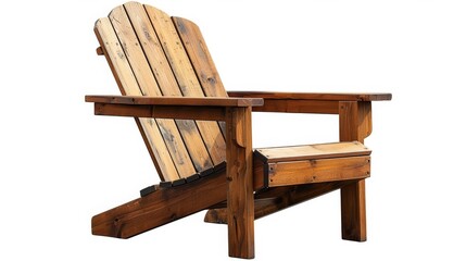Classic wooden adirondack chair standing on white background, representing relaxation and outdoor living