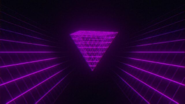 a triangular pyramid that rotates against a grid background