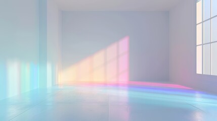 A room with a window and a wall. The wall is white and the floor is also white. The room is empty and has a very clean and minimalist look