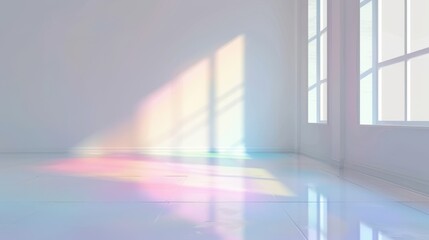Obraz premium A room with a white wall and a window. The window is letting in sunlight, creating a bright and colorful atmosphere
