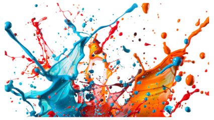 Blue and orange paint splashes isolated on a transparent background, PNG