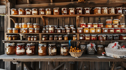 Busy market stall selling homemade jams and preserves