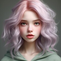 Fototapeta premium Girl with pink, purple hair, makeup, hair, skincare, beauty concept