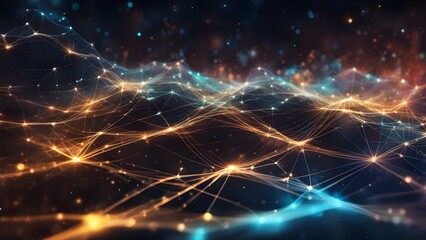 Obraz premium A computer generated image of a wave of light with orange and blue lines