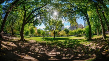 Fototapeta premium Sunlit Park with Lush Greenery