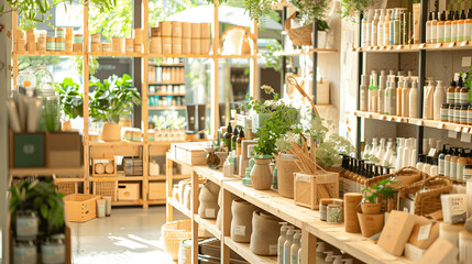 Fototapeta premium Green store with sustainable household items and bamboo products