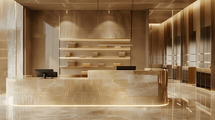High-end fashion store with luxurious checkout area and minimalist design