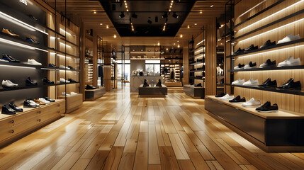 High-end retail store with designer shoes and luxurious atmosphere