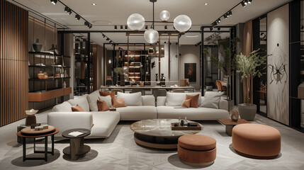 Home decor shop with tastefully arranged furniture and elegant lighting