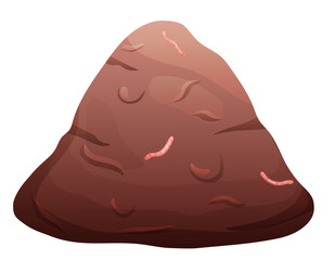 Pile of dirt with worms in brown color. Vector illustration