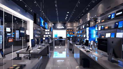 Modern electronics store with sleek displays and latest gadgets