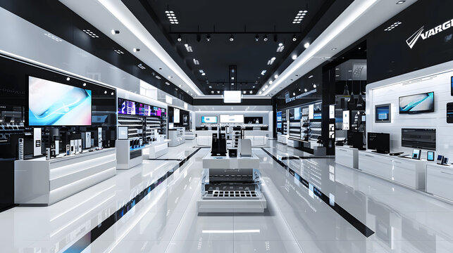 Modern electronics store with sleek displays and latest gadgets