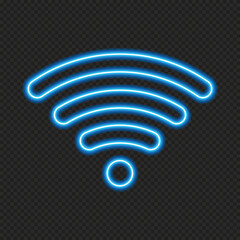 Wifi signal icon in neon style. Wifi signal icon. Web network connect logo sign. Retro sign with glowing neon. Vector illustration