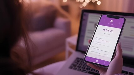 Woman using smartphone for online banking at home