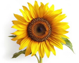 Obraz premium Sunflower Isolated on White Background. Ripe Yellow Sunflower with Dark Middle and Seeds