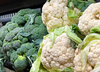 Fresh Cauliflower and Broccoli on the market 