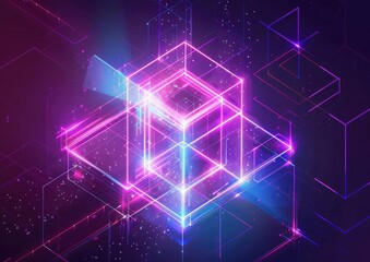 Glowing Neon Cube with Digital Effects