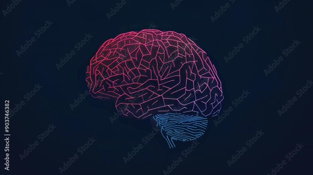 Poster of an brain concept with interconnected nodes and lines representing the complex neural network and 