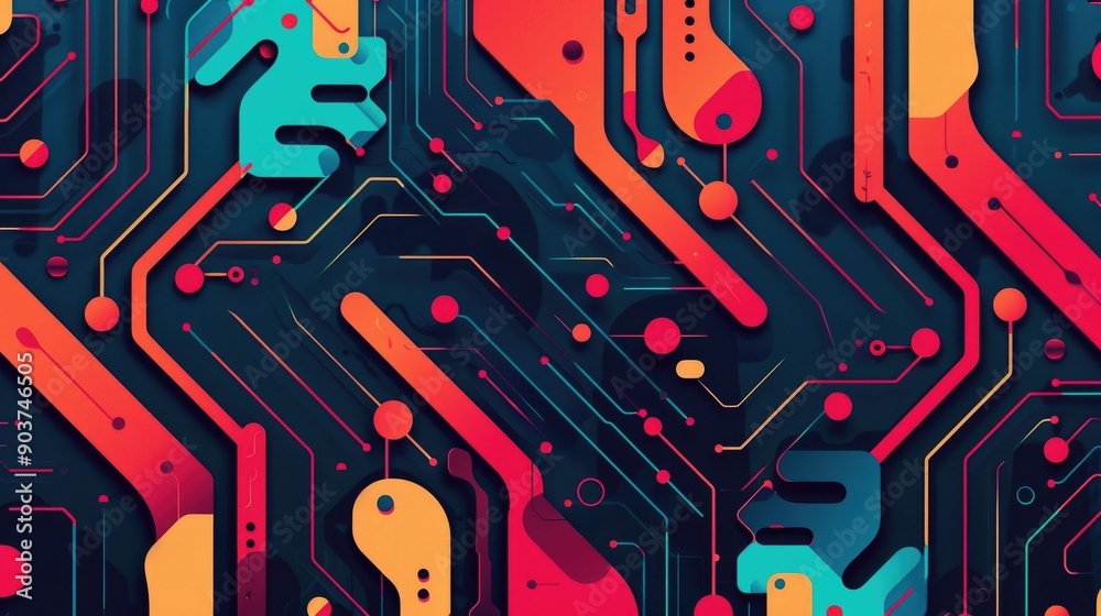 Poster dynamic digital circuits visualizing the future of cognitive technology through vibrant abstract sha