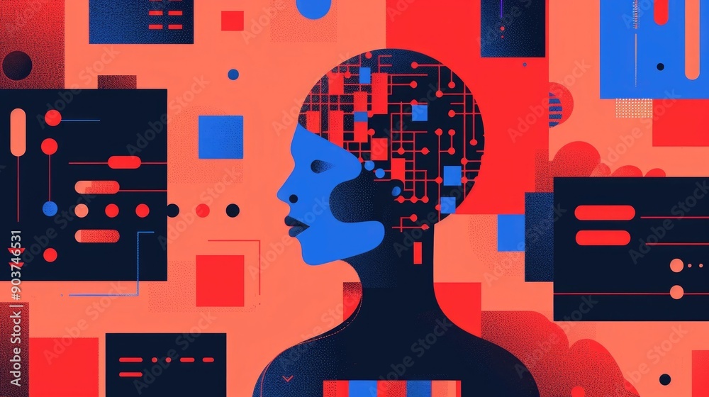 Poster of machine learning visualization with data flow elements showcasing a futuristic and abstract desig